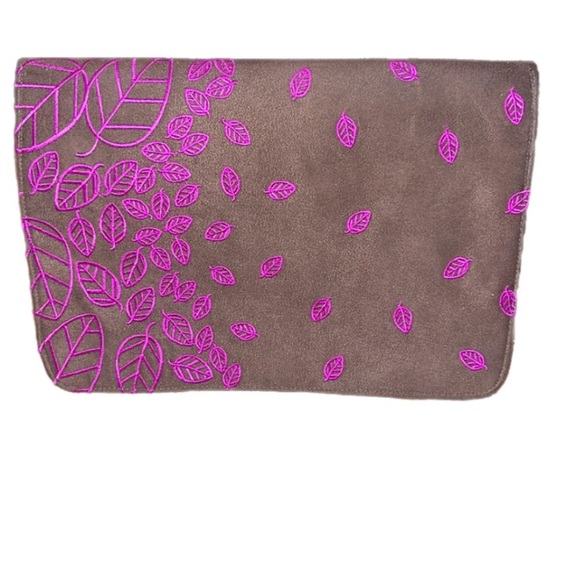 Velour suede like feel clutch with leaves on the front.  New w/o tag. - Picture 1 of 4